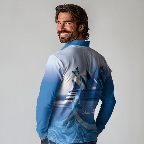 Personalised Australia Prostate Cancer Awareness Long Sleeve Polo Shirt Aussie Blue Ribbon Sydney Opera House