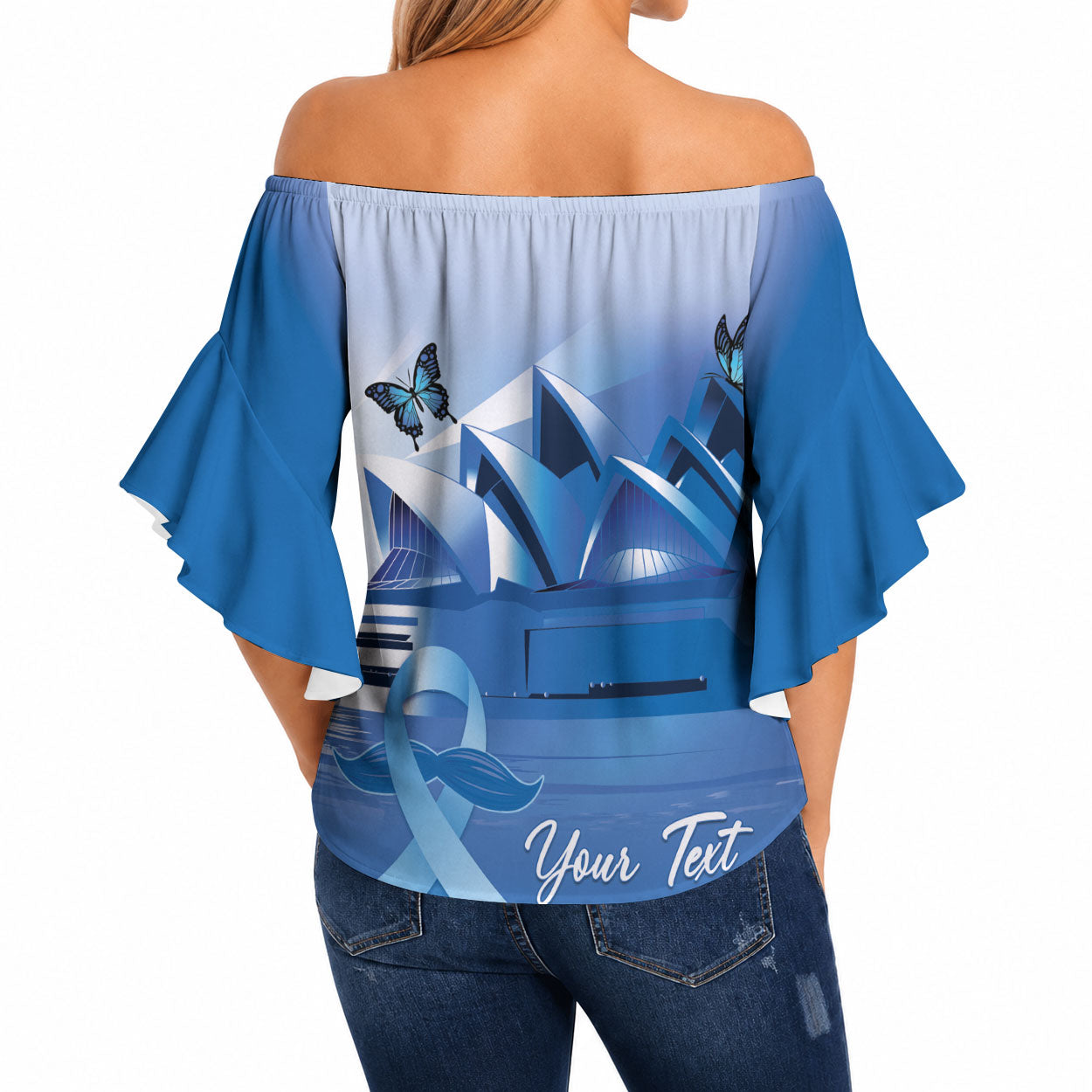 Personalised Australia Prostate Cancer Awareness Off Shoulder Wrap Waist Top Aussie Blue Ribbon Sydney Opera House