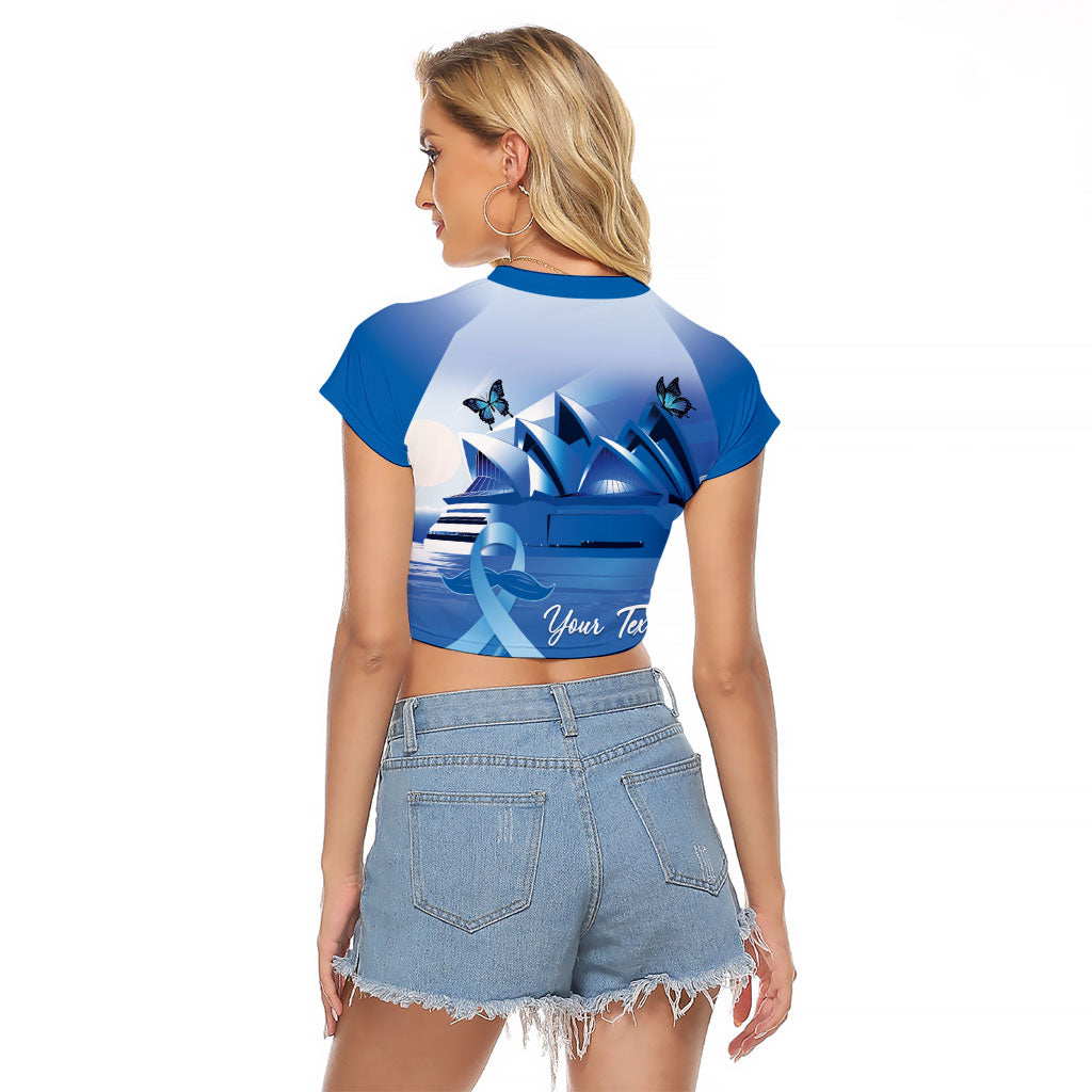 Personalised Australia Prostate Cancer Awareness Raglan Cropped T Shirt Aussie Blue Ribbon Sydney Opera House