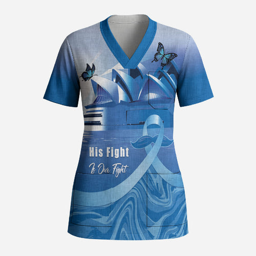 Personalised Australia Prostate Cancer Awareness Scrub Top Aussie Blue Ribbon Sydney Opera House