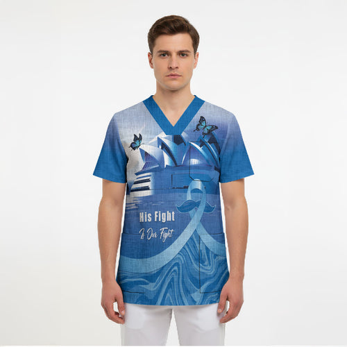 Personalised Australia Prostate Cancer Awareness Scrub Top Aussie Blue Ribbon Sydney Opera House