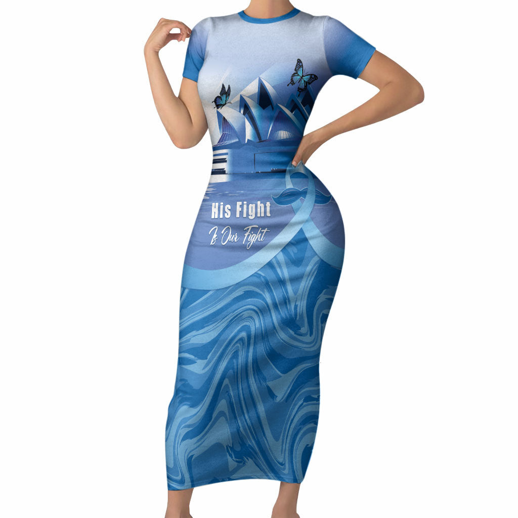 Personalised Australia Prostate Cancer Awareness Short Sleeve Bodycon Dress Aussie Blue Ribbon Sydney Opera House