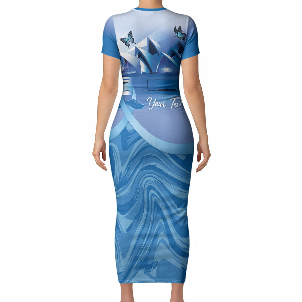 Personalised Australia Prostate Cancer Awareness Short Sleeve Bodycon Dress Aussie Blue Ribbon Sydney Opera House