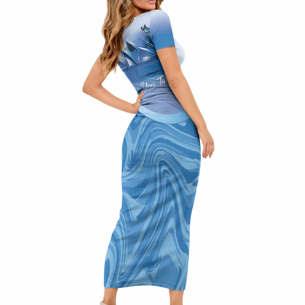 Personalised Australia Prostate Cancer Awareness Short Sleeve Bodycon Dress Aussie Blue Ribbon Sydney Opera House