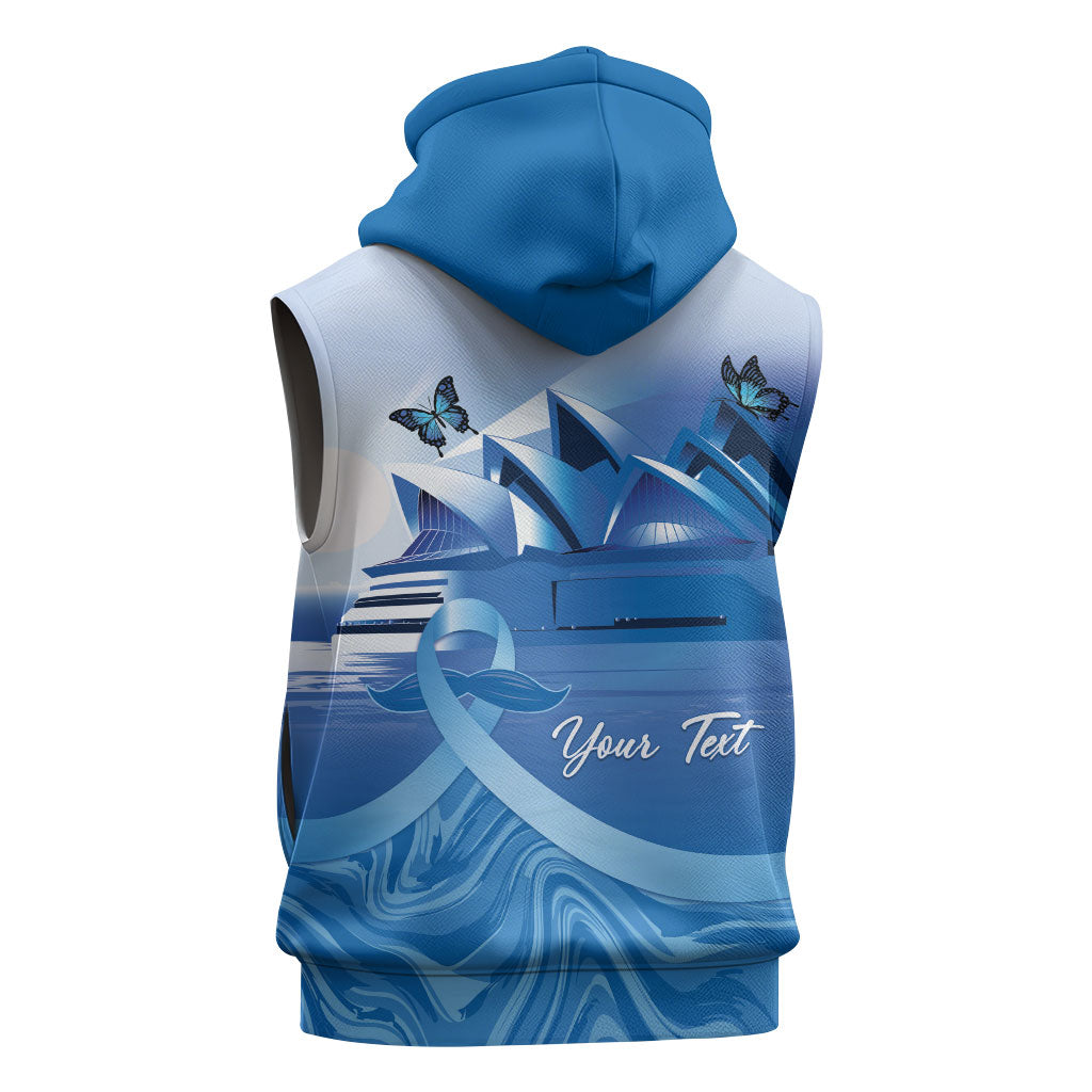 Personalised Australia Prostate Cancer Awareness Sleeveless Hoodie Aussie Blue Ribbon Sydney Opera House