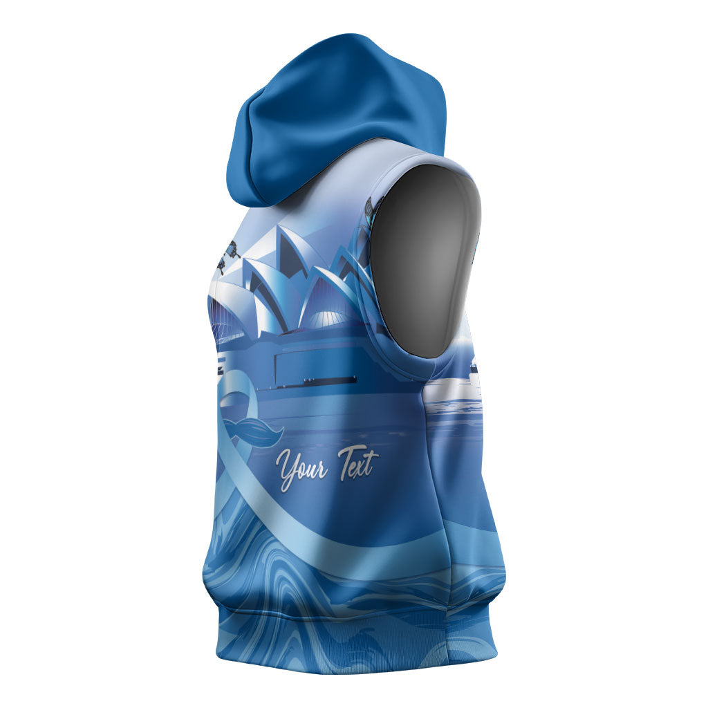 Personalised Australia Prostate Cancer Awareness Sleeveless Hoodie Aussie Blue Ribbon Sydney Opera House