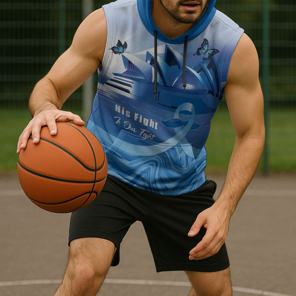 Personalised Australia Prostate Cancer Awareness Sleeveless Hoodie Aussie Blue Ribbon Sydney Opera House