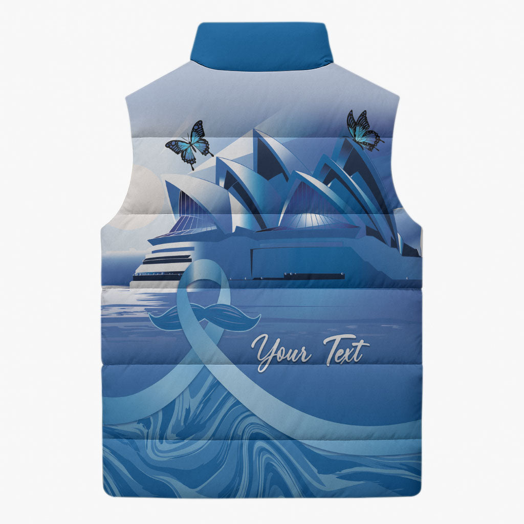 Personalised Australia Prostate Cancer Awareness Sleeveless Puffer Jacket Aussie Blue Ribbon Sydney Opera House