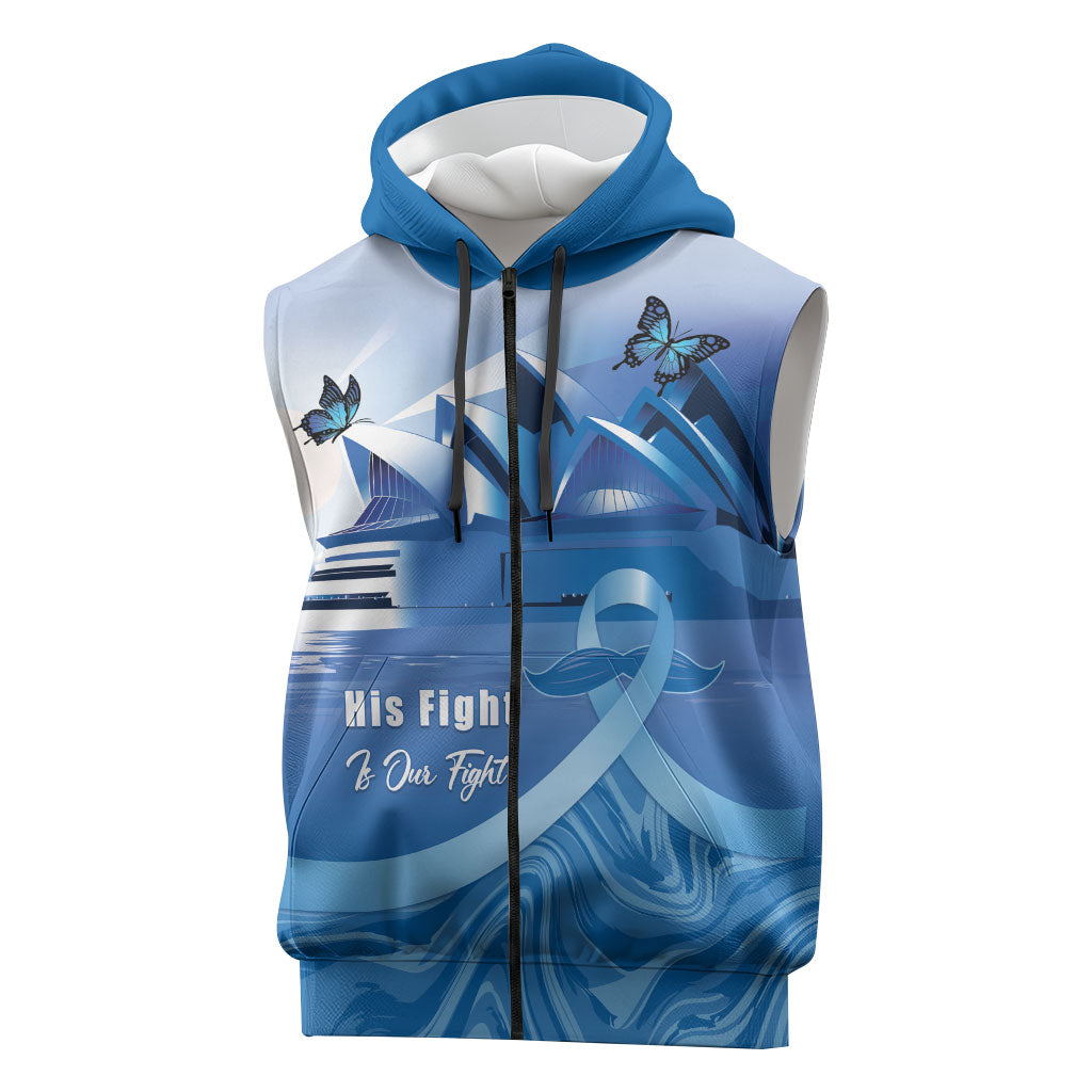 Personalised Australia Prostate Cancer Awareness Sleeveless Zip Hoodie Aussie Blue Ribbon Sydney Opera House