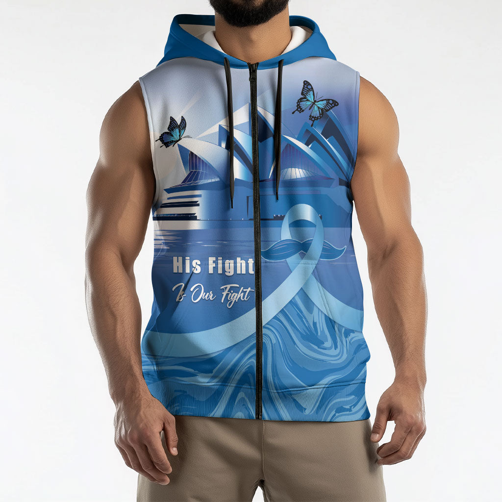 Personalised Australia Prostate Cancer Awareness Sleeveless Zip Hoodie Aussie Blue Ribbon Sydney Opera House
