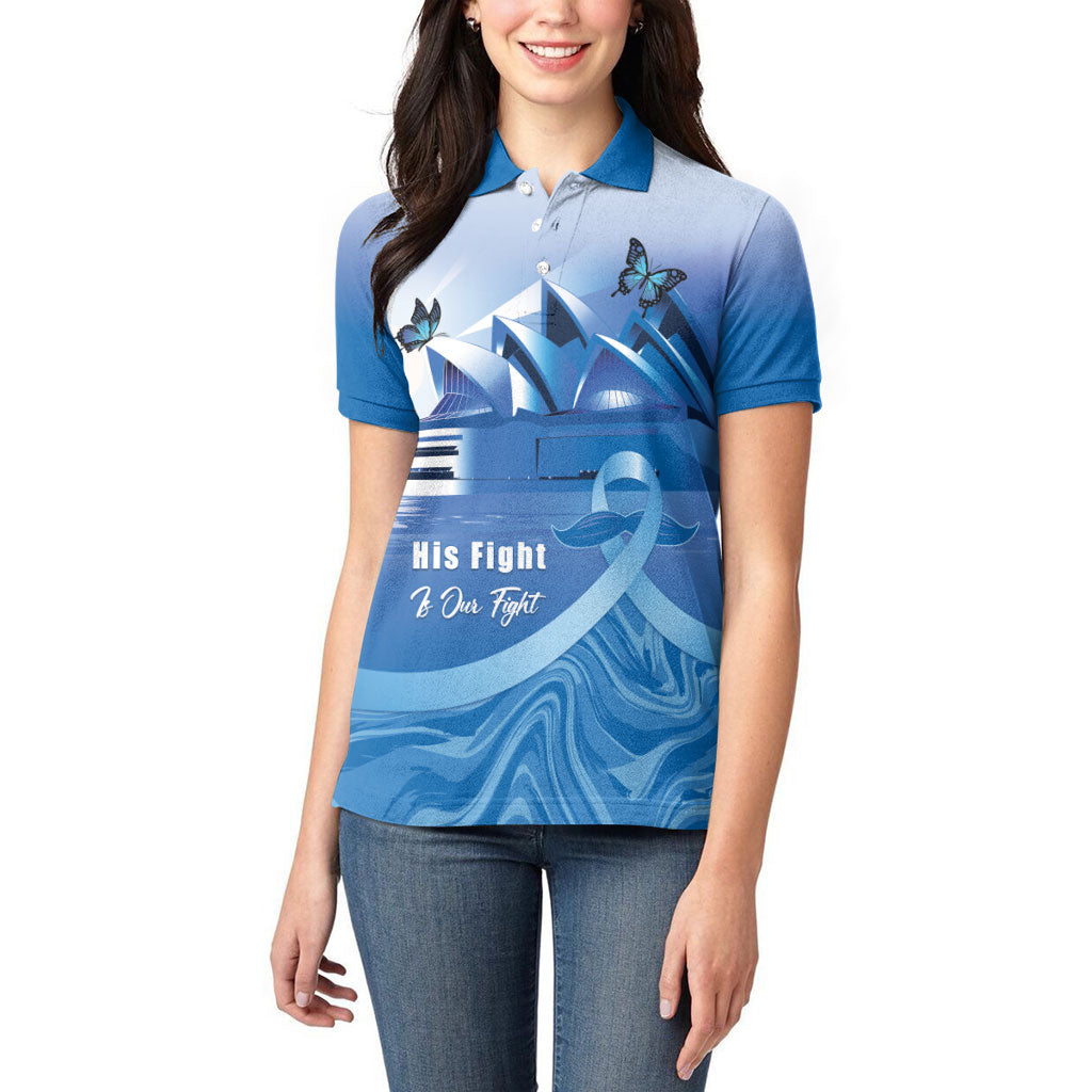 Personalised Australia Prostate Cancer Awareness Women Polo Shirt Aussie Blue Ribbon Sydney Opera House