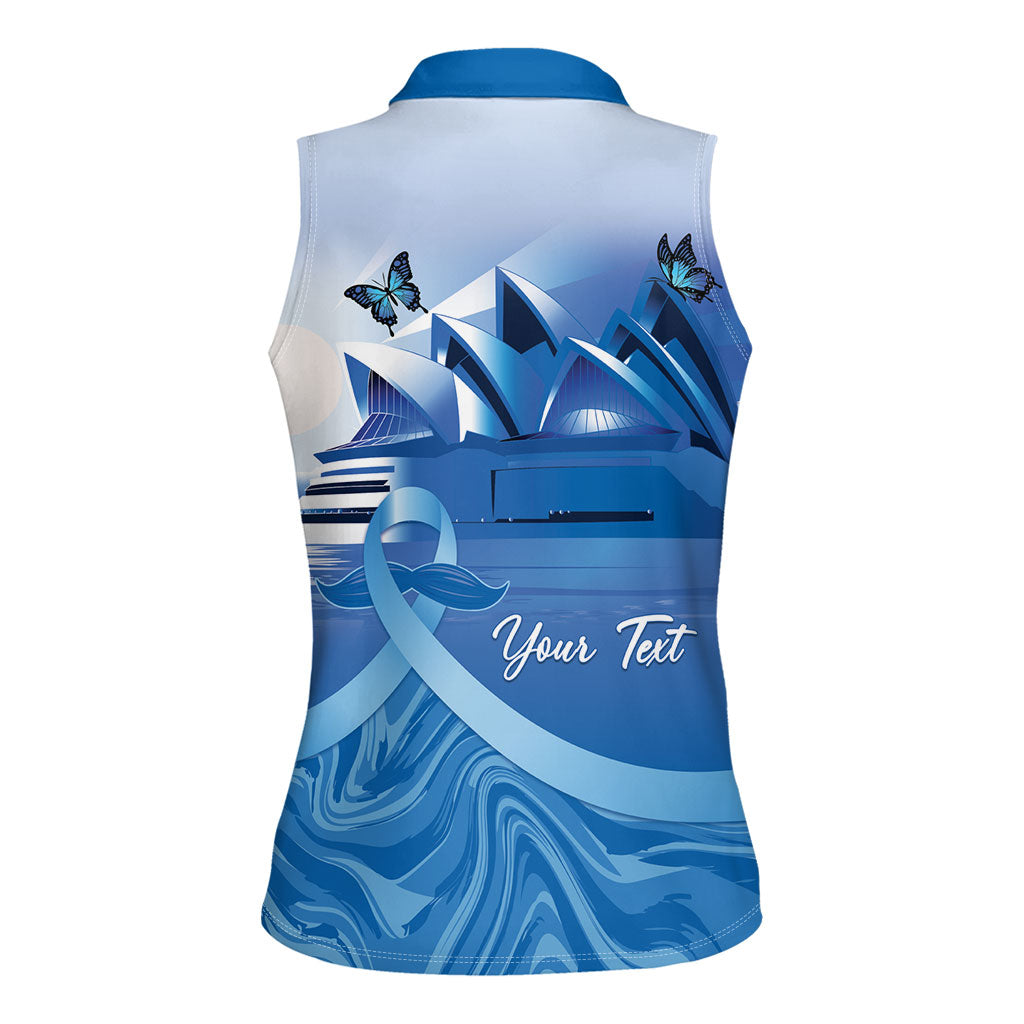 Personalised Australia Prostate Cancer Awareness Women Sleeveless Polo Shirt Aussie Blue Ribbon Sydney Opera House