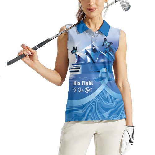Personalised Australia Prostate Cancer Awareness Women Sleeveless Polo Shirt Aussie Blue Ribbon Sydney Opera House