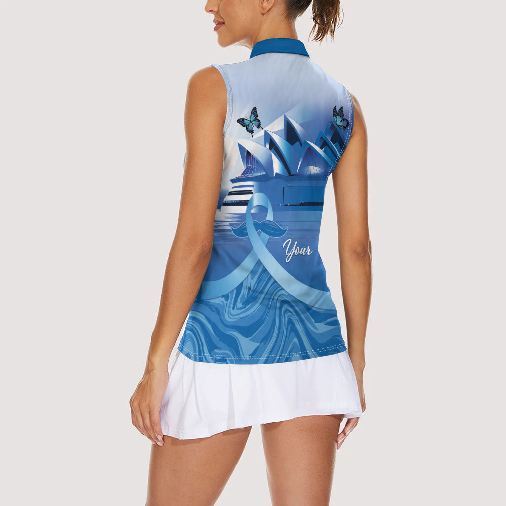 Personalised Australia Prostate Cancer Awareness Women Sleeveless Polo Shirt Aussie Blue Ribbon Sydney Opera House