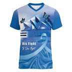 Personalised Australia Prostate Cancer Awareness Women V-Neck T-Shirt Aussie Blue Ribbon Sydney Opera House