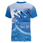 Personalised Australia Prostate Cancer Awareness Women V-Neck T-Shirt Aussie Blue Ribbon Sydney Opera House