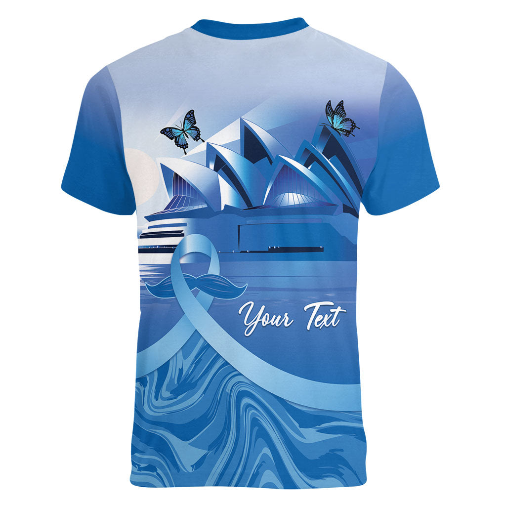 Personalised Australia Prostate Cancer Awareness Women V-Neck T-Shirt Aussie Blue Ribbon Sydney Opera House