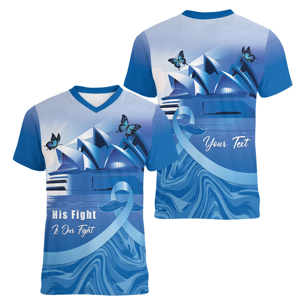 Personalised Australia Prostate Cancer Awareness Women V-Neck T-Shirt Aussie Blue Ribbon Sydney Opera House