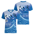 Personalised Australia Prostate Cancer Awareness Women V-Neck T-Shirt Aussie Blue Ribbon Sydney Opera House