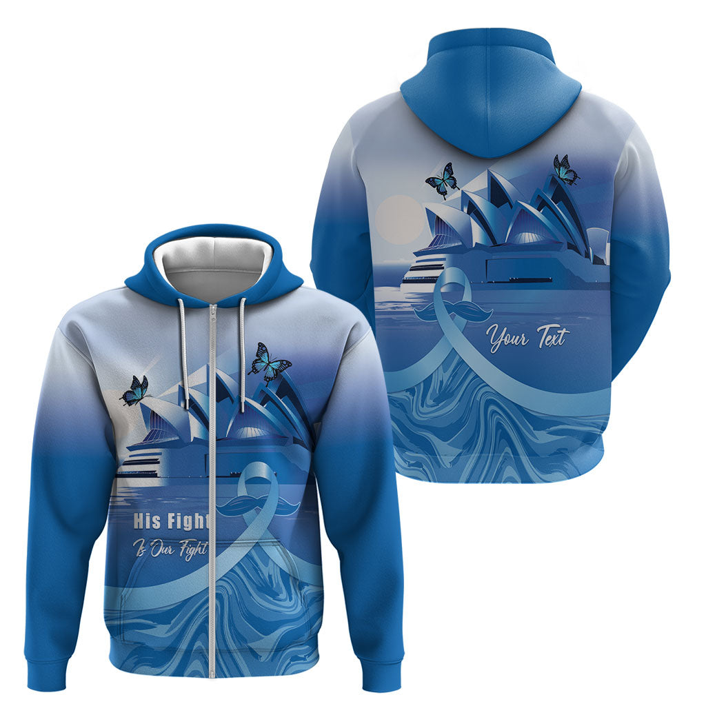 Personalised Australia Prostate Cancer Awareness Zip Hoodie Aussie Blue Ribbon Sydney Opera House