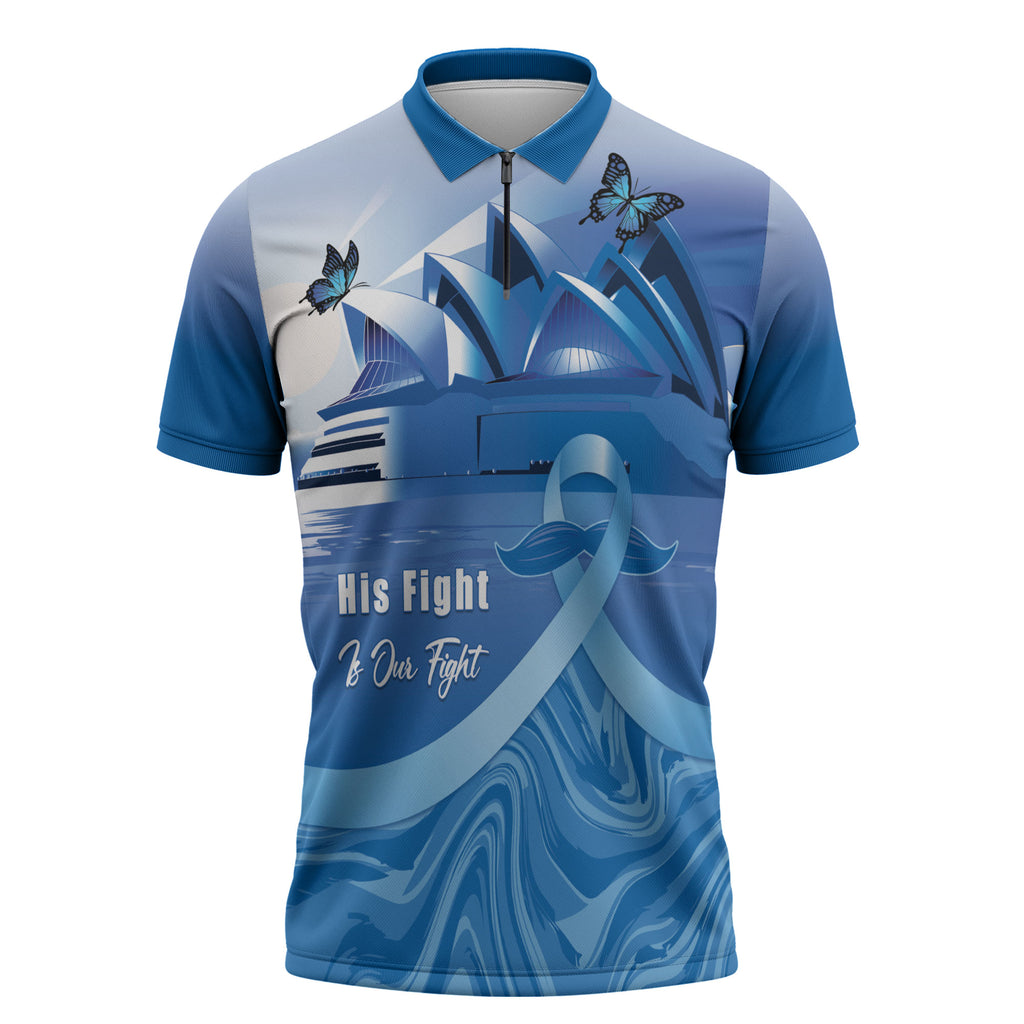 Personalised Australia Prostate Cancer Awareness Zipper Polo Shirt Aussie Blue Ribbon Sydney Opera House