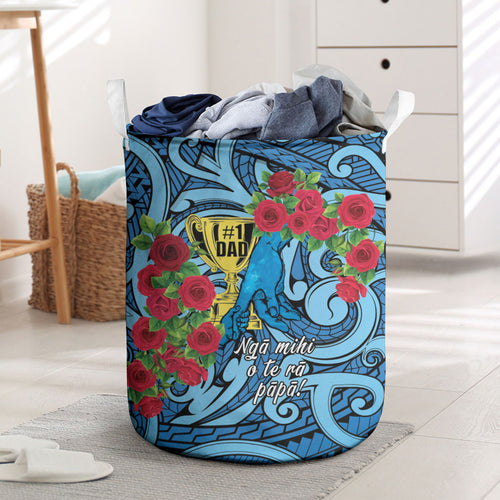 New Zealand Father's Day Laundry Basket Best Dad Trophy Red Rose Maori Pattern