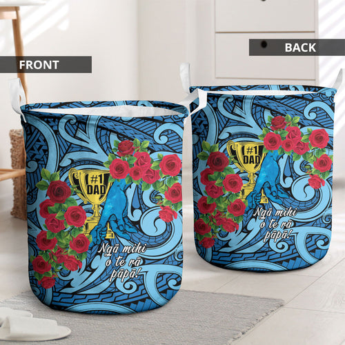 New Zealand Father's Day Laundry Basket Best Dad Trophy Red Rose Maori Pattern