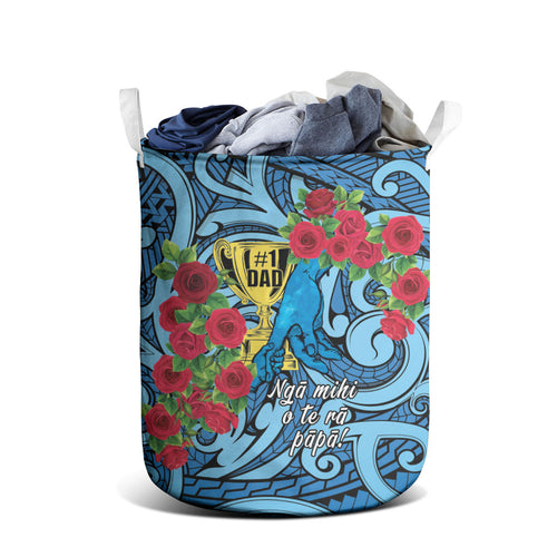 New Zealand Father's Day Laundry Basket Best Dad Trophy Red Rose Maori Pattern