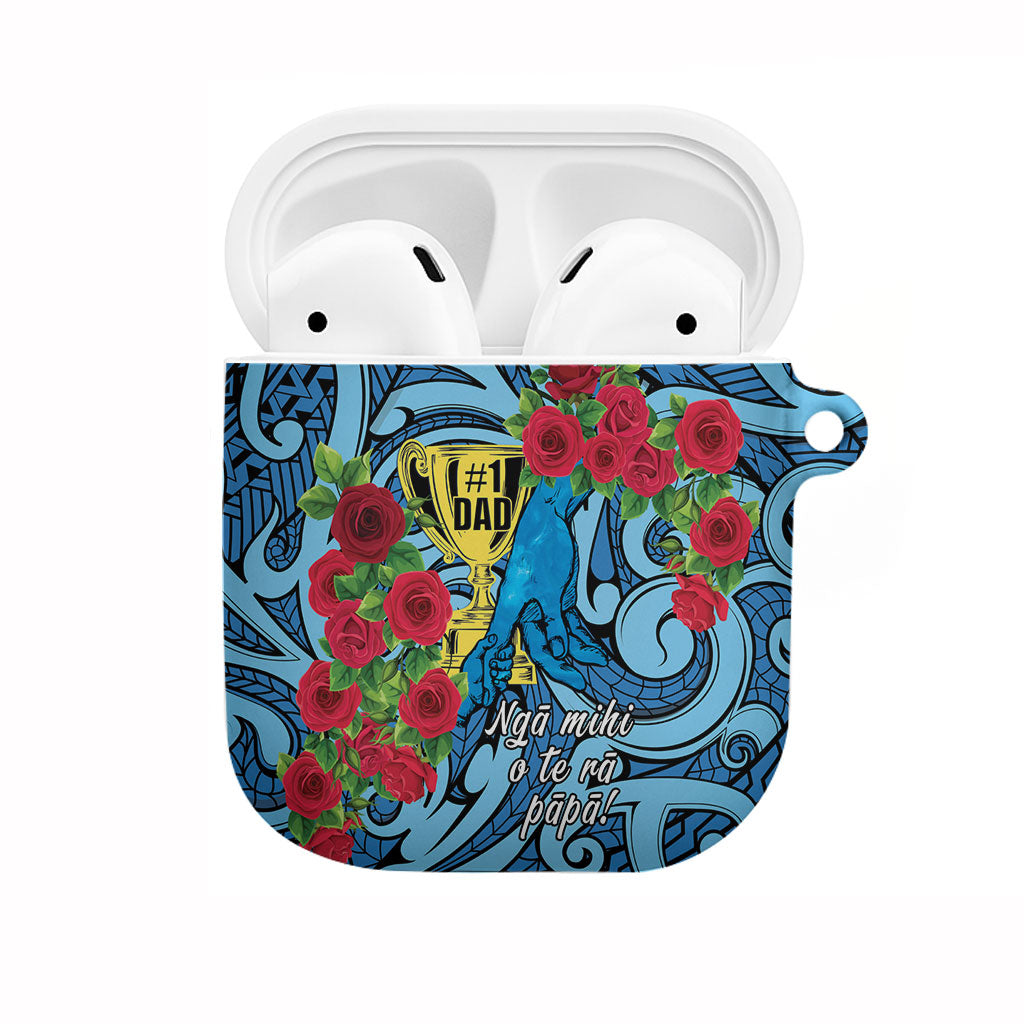 New Zealand Father's Day AirPods Case Best Dad Trophy Red Rose Maori Pattern
