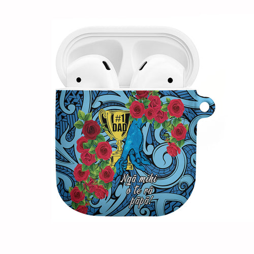 New Zealand Father's Day AirPods Case Best Dad Trophy Red Rose Maori Pattern