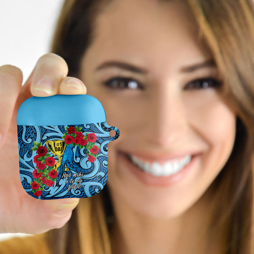 New Zealand Father's Day AirPods Case Best Dad Trophy Red Rose Maori Pattern