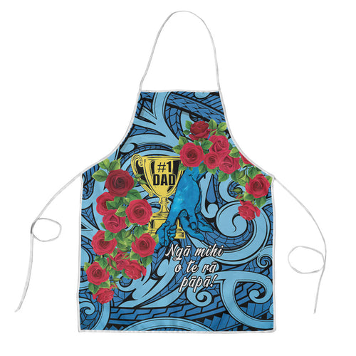 New Zealand Father's Day Apron Best Dad Trophy Red Rose Maori Pattern