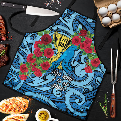New Zealand Father's Day Apron Best Dad Trophy Red Rose Maori Pattern