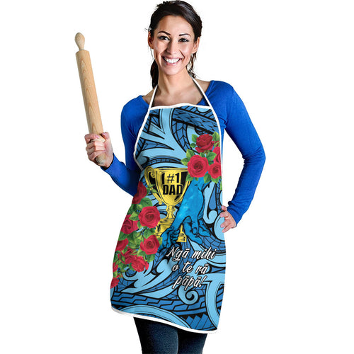 New Zealand Father's Day Apron Best Dad Trophy Red Rose Maori Pattern