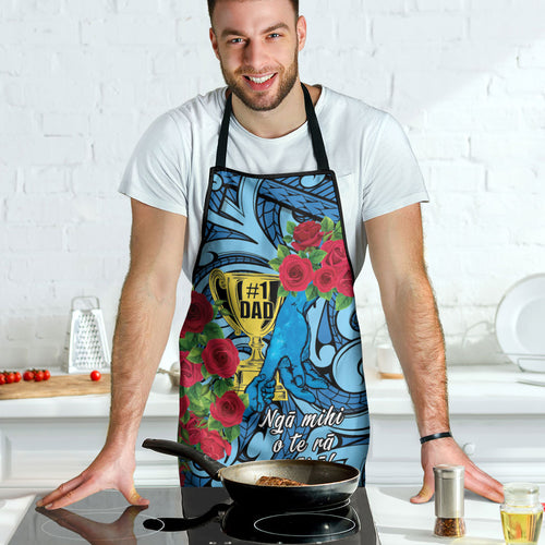 New Zealand Father's Day Apron Best Dad Trophy Red Rose Maori Pattern