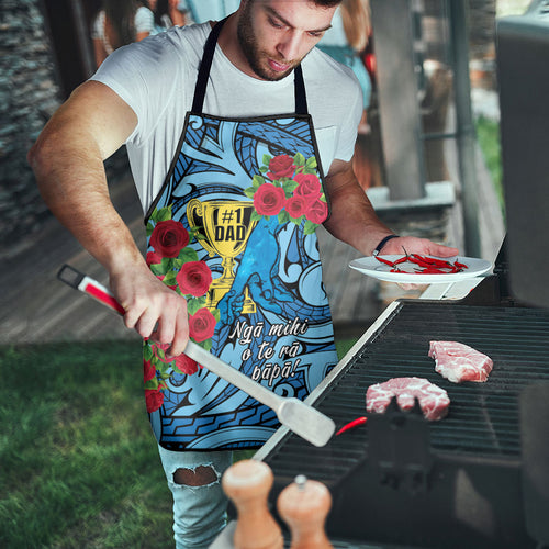 New Zealand Father's Day Apron Best Dad Trophy Red Rose Maori Pattern