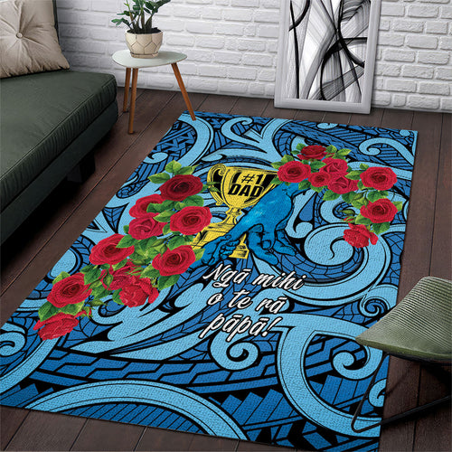 New Zealand Father's Day Area Rug Best Dad Trophy Red Rose Maori Pattern