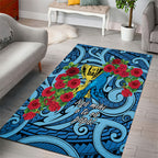 New Zealand Father's Day Area Rug Best Dad Trophy Red Rose Maori Pattern