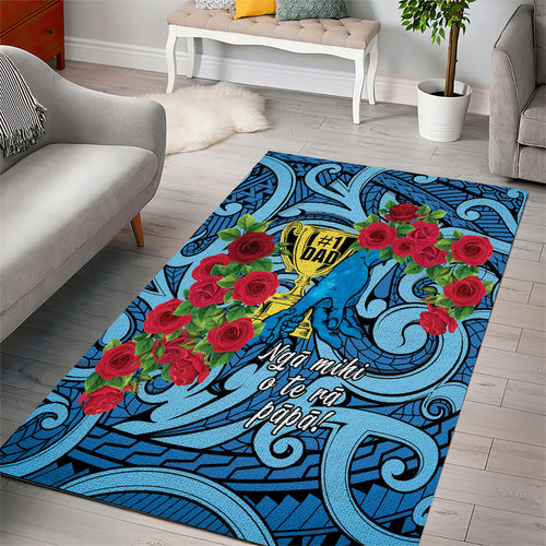 New Zealand Father's Day Area Rug Best Dad Trophy Red Rose Maori Pattern