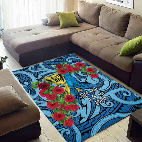New Zealand Father's Day Area Rug Best Dad Trophy Red Rose Maori Pattern