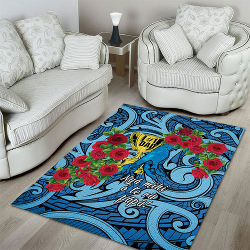 New Zealand Father's Day Area Rug Best Dad Trophy Red Rose Maori Pattern