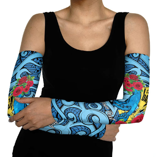 Personalised New Zealand Father's Day Arm Sleeves Best Dad Trophy Red Rose Maori Pattern