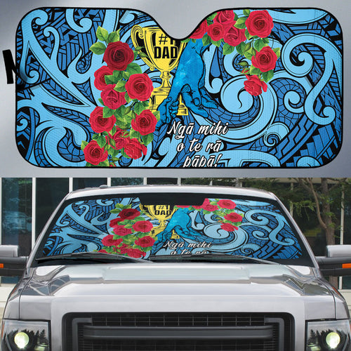 New Zealand Father's Day Auto Sun Shade Best Dad Trophy Red Rose Maori Pattern