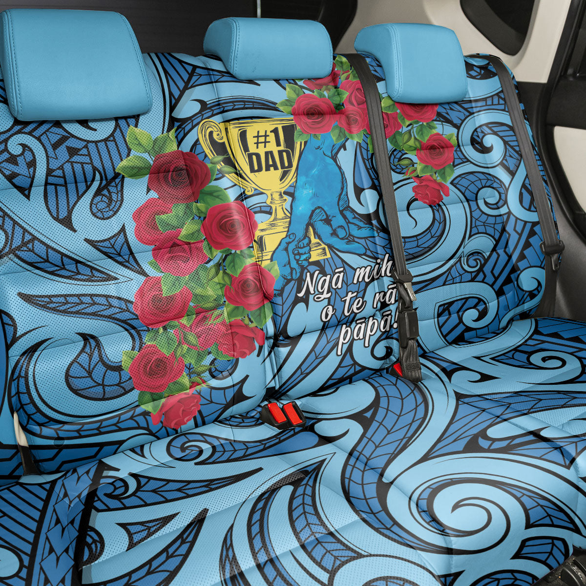 New Zealand Father's Day Back Car Seat Cover Best Dad Trophy Red Rose Maori Pattern