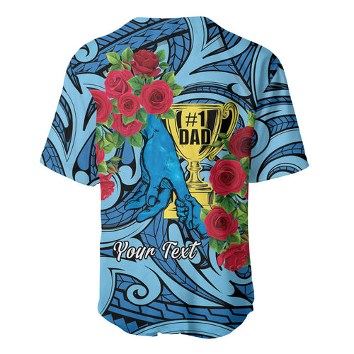 Personalised New Zealand Father's Day Baseball Jersey Best Dad Trophy Red Rose Maori Pattern