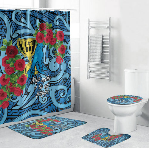 New Zealand Father's Day Bathroom Set Best Dad Trophy Red Rose Maori Pattern