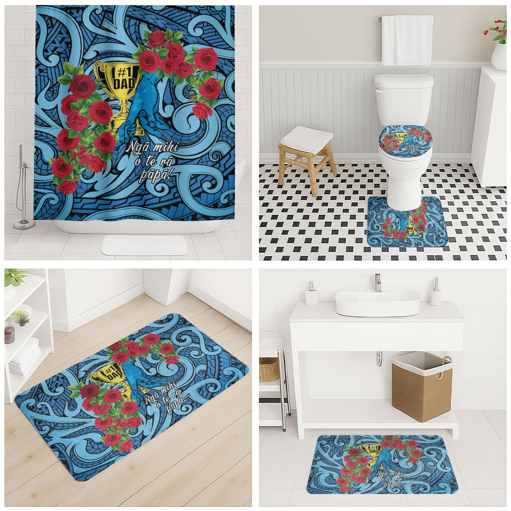 New Zealand Father's Day Bathroom Set Best Dad Trophy Red Rose Maori Pattern