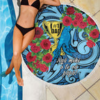 New Zealand Father's Day Beach Blanket Best Dad Trophy Red Rose Maori Pattern