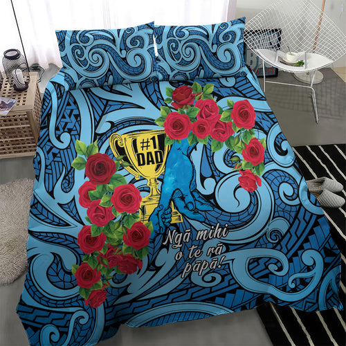 New Zealand Father's Day Bedding Set Best Dad Trophy Red Rose Maori Pattern