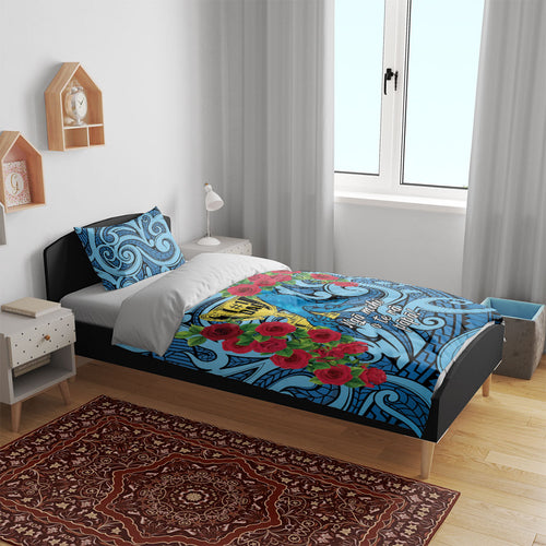 New Zealand Father's Day Bedding Set Best Dad Trophy Red Rose Maori Pattern